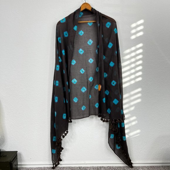 Robert Freymann Tie Dye Pom Pom Scarf Wrap